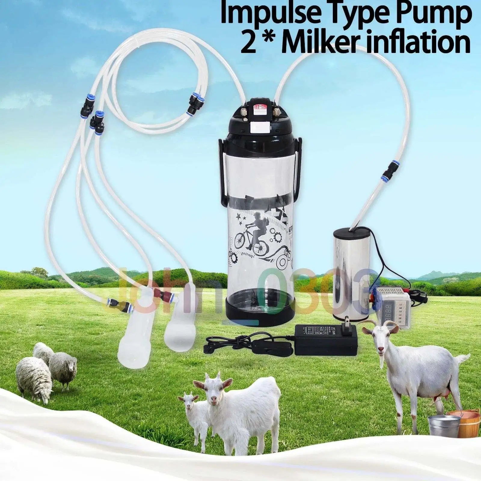 

110V-250V 3L 0.8Gal Electric Sheep Goat Milker Goat Milking Machine Inflation Tools Kit Double Head