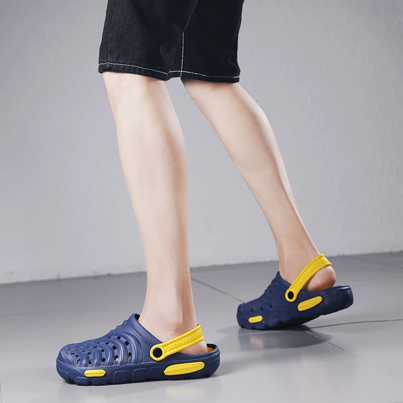 PULOMIES Summer Men Slippers Sandals Massage Clogs Outdoor Garden Shoes Men Pool Sandals Bathroom Slides Mules Beach Slippers