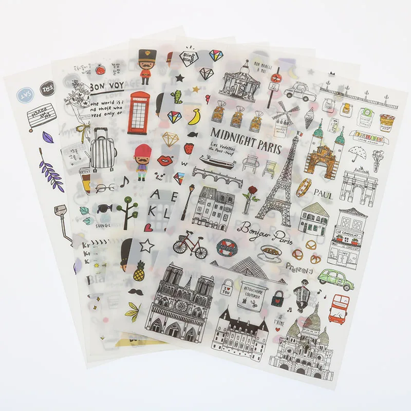 6 Bags/boys And Girls Creative Scenery Transparent Sticker Diy Student Diary Decoration Album Scrapbook Gift Reward | Канцтовары для