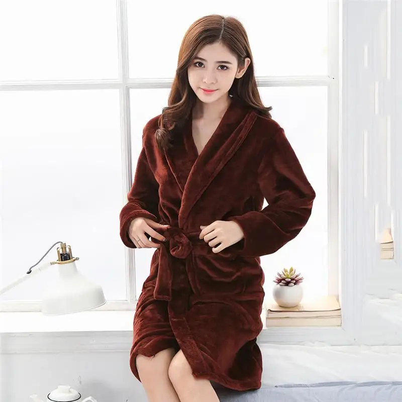 Элегантный Бургундский женский зимний фланелевый теплый халат-кимоно удобная мягкая домашняя одежда для сна Повседневная Ночная рубашка больших размеров - Цвет: Dark Brown