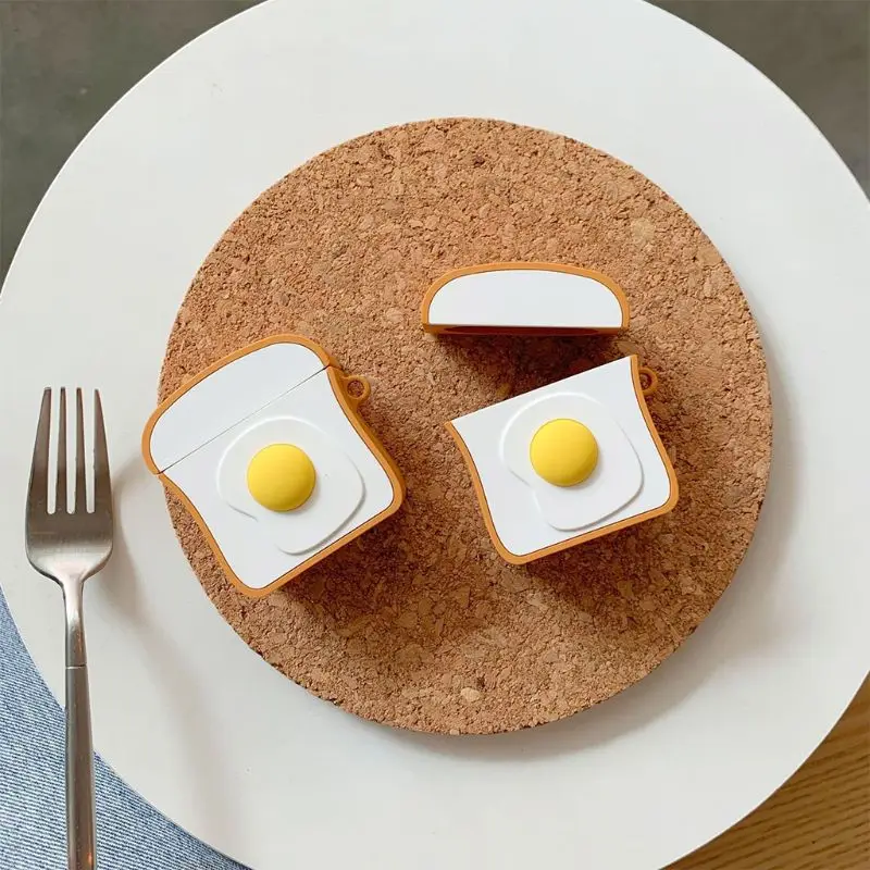 

Unique Bread Egg Pattern Soft Silicone Protective Cover Shockproof Case Skin for Airpods 1/2 Charging Box Accessories