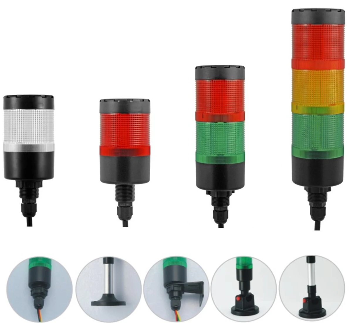 ELEWIND 55mm LED Signal Tower Incontinous Light or Continous Light With Buzzer(YWJD-55A/D/2/RG/24V to 220V)