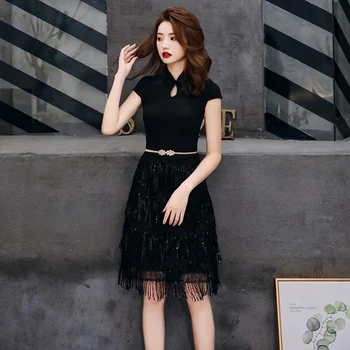 

Tassel Women Qipao Exquisite Formal Party Gown Sexy Chinese Dress With Belt Bling Noble Cheongsam Elegant Robe De Soiree Vestido