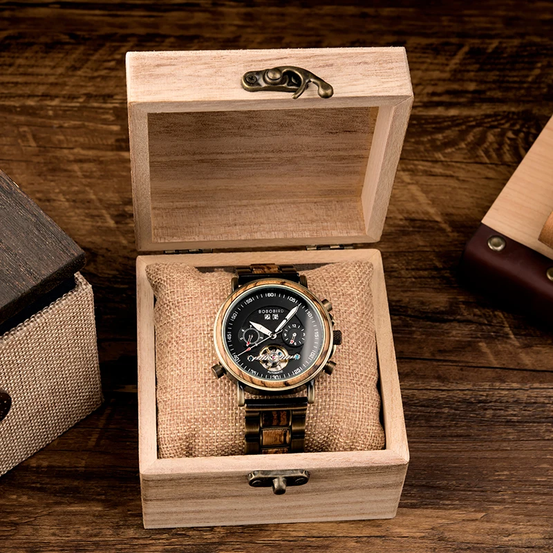 Mechanical Watch Men BOBO BIRD Wooden Automatic Wristwatch Man Fashion Business Auto Date Clock Waterproof Механические часы 6