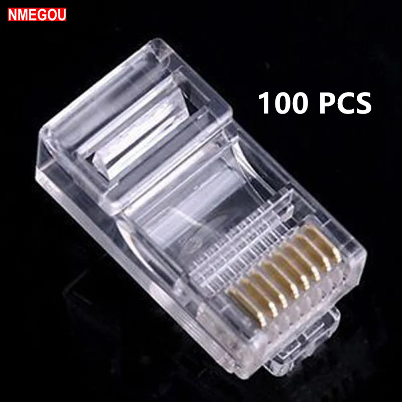 

100pcs Crystal 8Pin RJ45 Modular Plug Rj-45 Network Cable Connector Adapter for Cat5 Cat5e Cat6 Rj 45 Ethernet Cable Plugs Heads