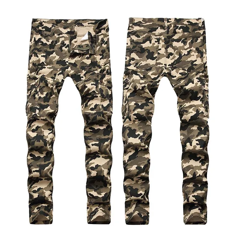 KIOVNO Men Cargo Camouflage Jeans Pants Multi Pockets Slim Fit Stretch Denim Trousers For Male Size 28-40  (11)