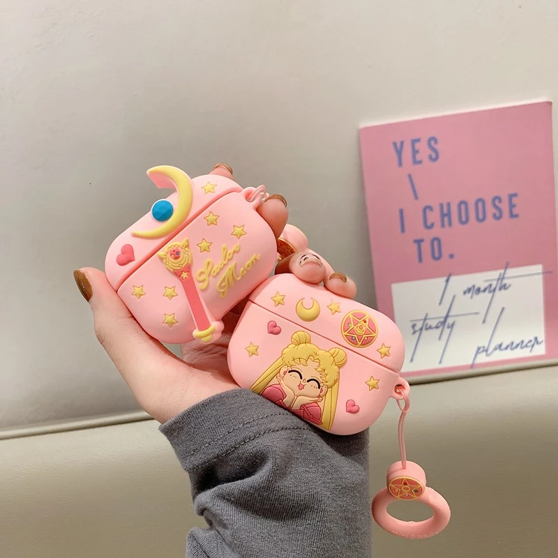 

Cute 3D Sailor Moon Pink For Airpods Pro case Earphone Protective Cover Fundas Cartoon Soft Silicone Headphone Accessories Cases