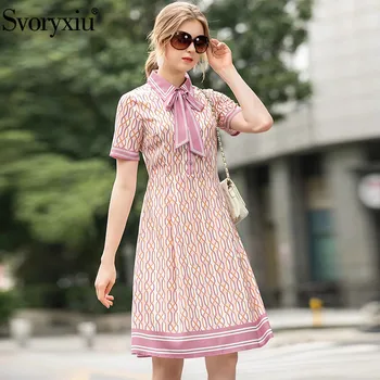 

Svoryxiu 2020 Fashion Runway Summer Dress Women's Short Sleeve Geometric Print Elegant Party High Waist Dressees Vestdios
