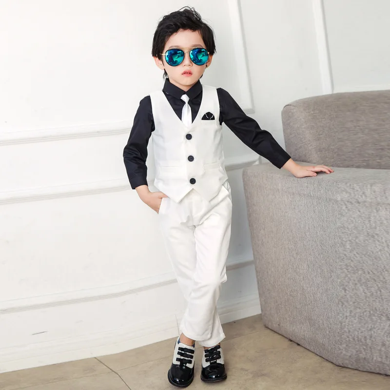 White 2pcs Детские блейзеры, костюмы для мальчиков, детская одежда для сцены костюмы для мальчиков торжественный Свадебный костюм для мальчиков Детский жилет, брюки, блузка галстук, 4 предмета - Цвет: White 2pcs
