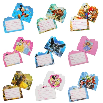 

10Pcs Cartoon theme Invitation Card envelope Unicorn/Princess/Avenger/Mermaid/Mario birthday card Kids Party decor