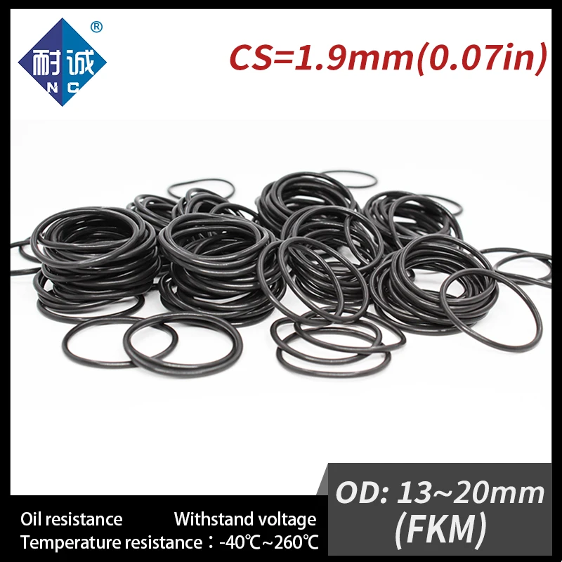 5 Teil/los Gummi Ring Schwarz FKM O ring Dichtungen Dicke 1,9mm OD13/14/15/16/17/18/19/20mm Gummi O-Ringe Kraftstoff Washer