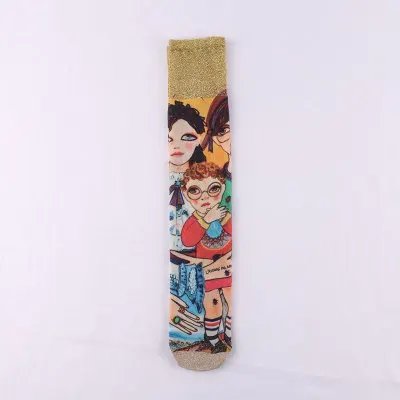 POBPOP Модные женские Носки с рисунком, уличные трендовые носки, эластичные носки с забавными рисунками, хорошее качество, носки - Цвет: d