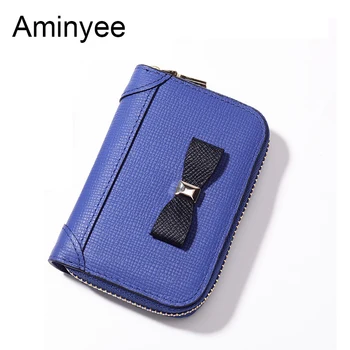 

Aminyee Women Men Card Holder Wallet Genuine Leather Credit Card Holder Organizer Zipper Pocket Unisex Card Case Cash Purse
