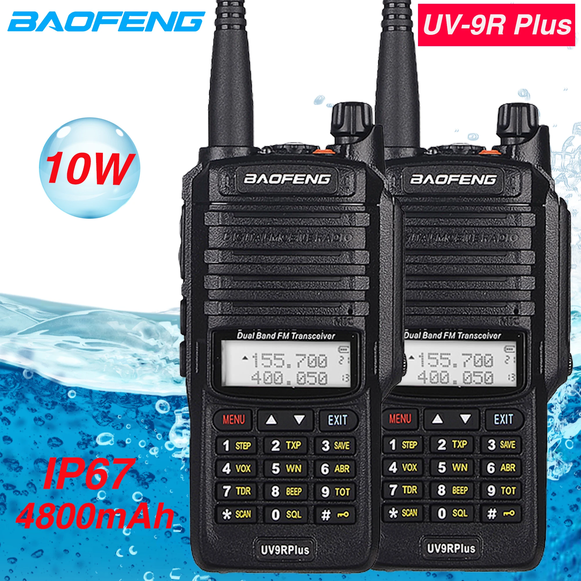 Водонепроницаемый 10 Вт Baofeng uv-9r Plus Walkie Talkie двухстороннее радио 10 км Двухдиапазонный портативный CB Ham Радио 4800 мАч UV9R профессиональный