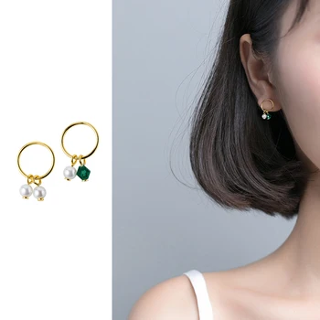 

Mocanie Elegant Pearl Crystal Asymmetry Stud Earring for Women 925 Sterling Silver Geometric Round Circle Ear Pin Fine Jewelry