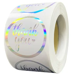 Laser arc en ciel à enrouler, 100/300/500 pièces, 2.5/3.8cm, merci d'avoir acheté des étiquettes adhésives de décoration commerciale, fournitures d'emballage 