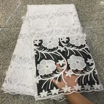 

New Sequins Lace Fabric High Quality African French Tulle Lace Fabric 3d flower Embroidery For Sequins Lace Nigeria Party Dress