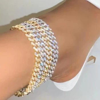 

Cuban Link Chain Anklets For Women Ice Out Zircon Ankle Bracelet Barefoot Foot Chains Beach Boho Jewelry Tobillera