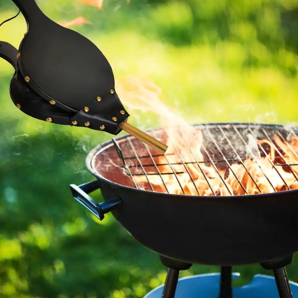 Newest Fireplace Bellows Button Wooden Air Blower Manual Fireplace Tool Accessories for Camping Barbeque Grill Chimney