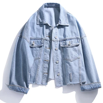 

Harajuku Vintage Casual Denim Jacket Women 2020 Spring New Korean Frayed Loose Ladies Jeans Jacket Student Outerwear Basic coat