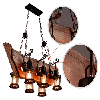 

Retro LOFT Old Boat Solid Wood LED Chandelier Lighting lustre suspension For Living Room Coffee Foyer Bedroom home Decor