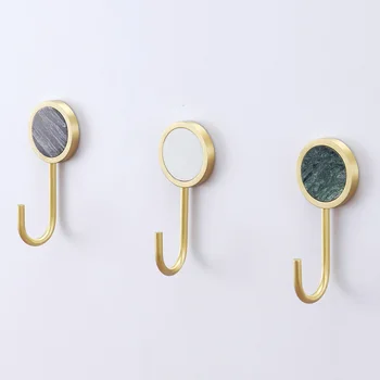 

Nordic Brass Coat Key Towel Hook Home Furnishing Yushu Kitchen Marble Wall Multi-function Hook Free Punch Single Home Decoration