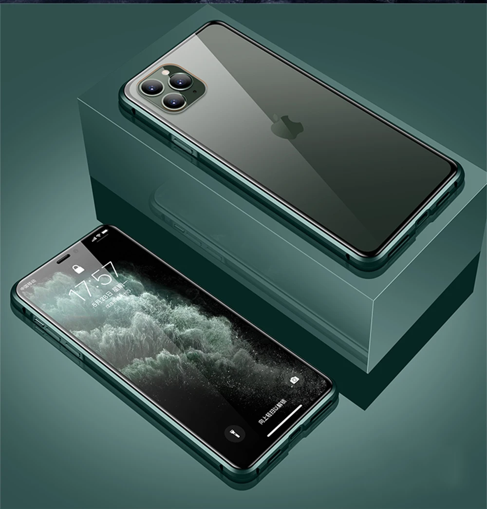 Двойной чехол из закаленного стекла для Iphone 11 Pro Max, металлический чехол с магнитным притяжением для Iphone 11 11pro Max, чехол