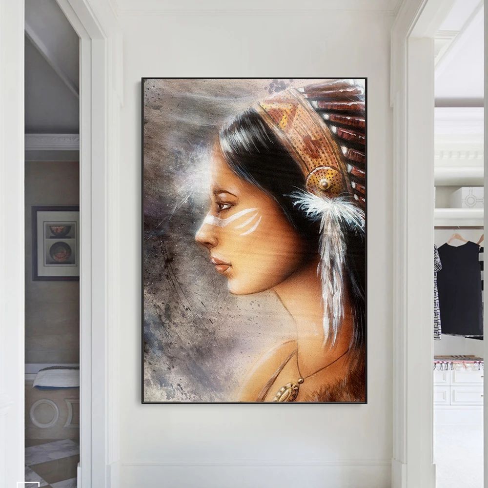 

Abstract Indian Woman Canvas Paintings On the Wall Art Posters And Prints Native Woman Art Makeup Pictures Home Decor Cuadros