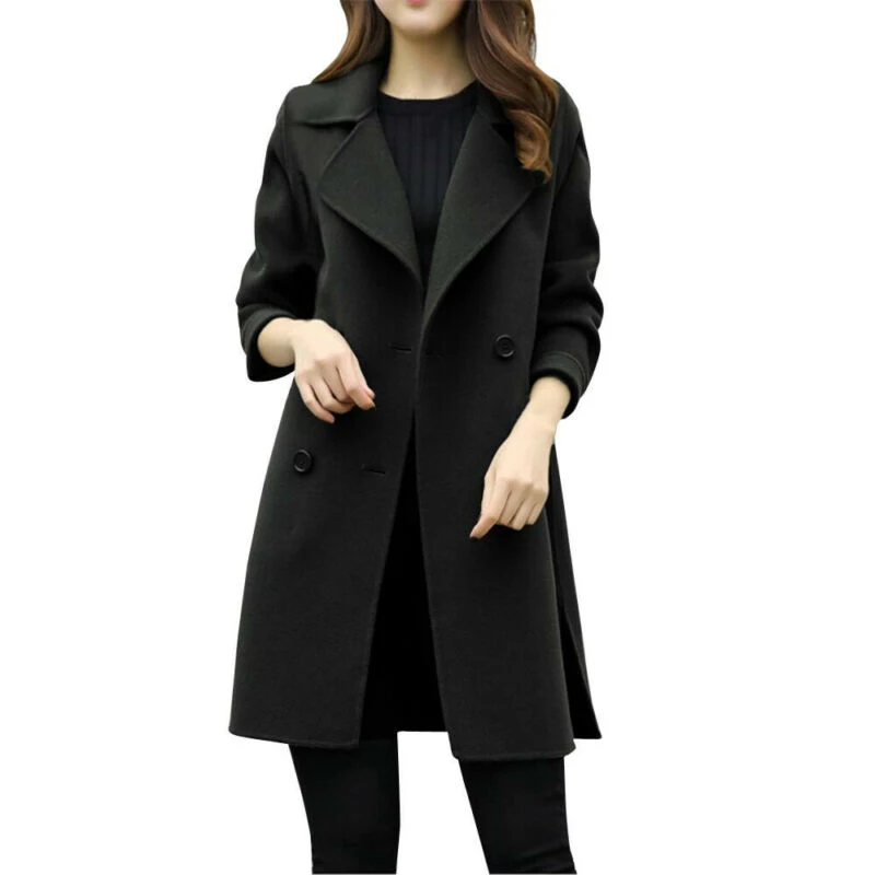 Best  Women Lapel Double Breasted Jacket autumn Winter Warm Ladies Casual Coat Women Warm slim Coat Outwe