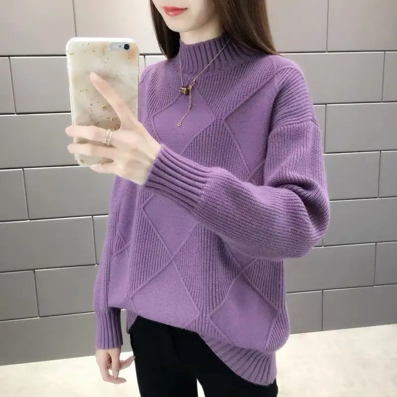 2019 New Fashion Women Sweaters Autumn Winter Elastic Pullovers Female Solid Long Sleeve Half Turtleneck Casual Female Tops 1003