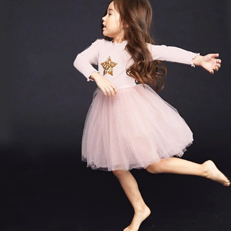 Детское платье для маленьких девочек платье-пачка со звездами для девочек одежда с длинными рукавами для маленьких девочек Детские праздничные платья Детские платья принцессы для девочек