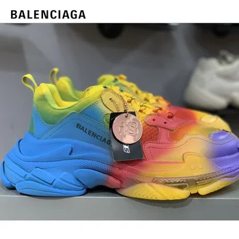 

Retro Graffiti Shoes Balenciaga Triple S Sneaker Shoes Women Thick Bottom Colour Mixture Flat Outdoors Casual Platform Men Shoes