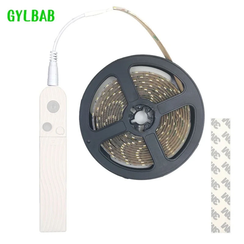 Gylbab 1m 60 led PIR sensor aaa strip night Light bulb string battery powered operation for Bed cabinet