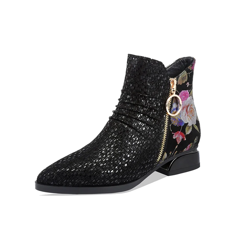 

Women's ankle boots high quality fabric side zipper pointed booties 2019 autumn and winter fashion handmade casual women shoes