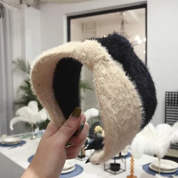 

New Fashion Wide Side Headwear Women Warm Top Quality Flannel Hairband Center Knot Turban Winter Adult Hair Accessories