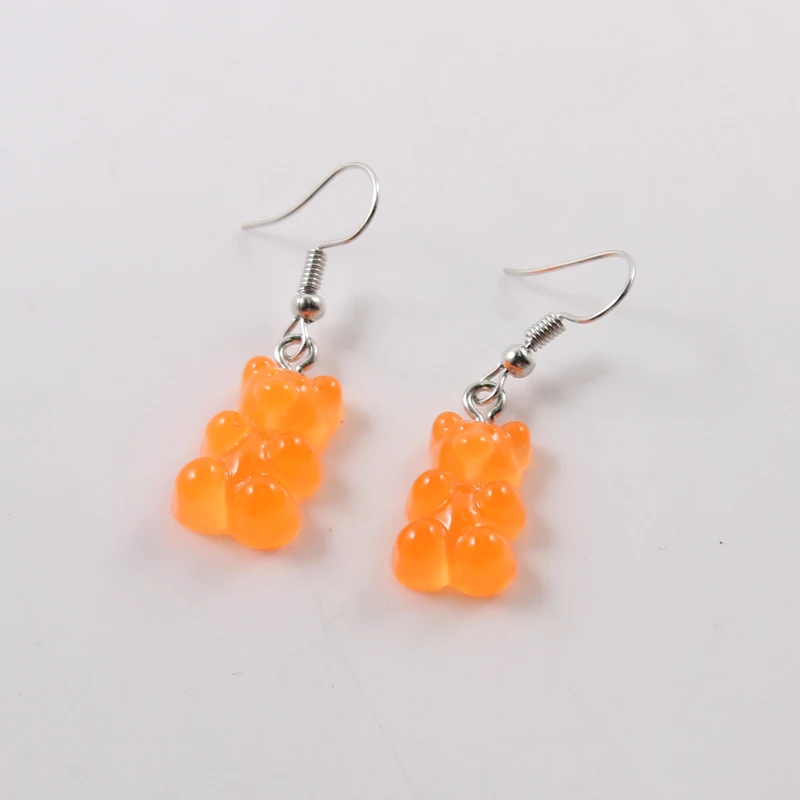 1 Pair Kawaii Creative Mini Gummy Bear Earrings Minimalism Cartoon Design Female Ear Hooks Danglers Jewelry Gift - Окраска металла: orange