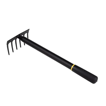 50LB 블랙 망간 스틸 6 Tines 금속 샤프 가든 경운기 레이크 가든 핸드 레이크 세트