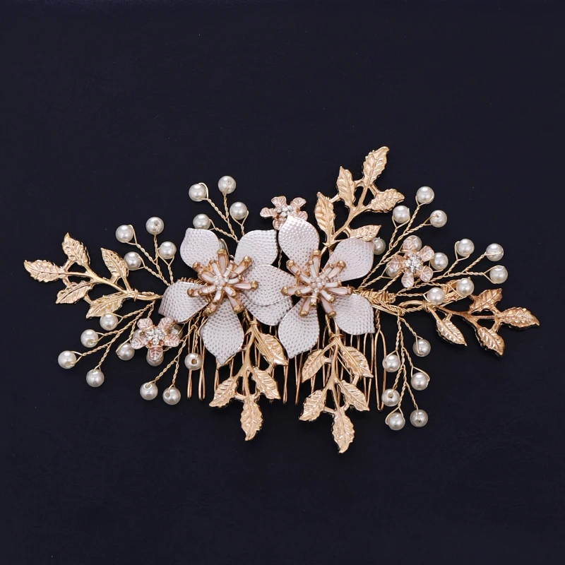 Trendy Wedding Hair Accessories Hair Comb Pearl Headdress Bridal Flower Comb woman Tiara Prom Handmade ornaments hair accessory hair headdress bridal headwear hair comb