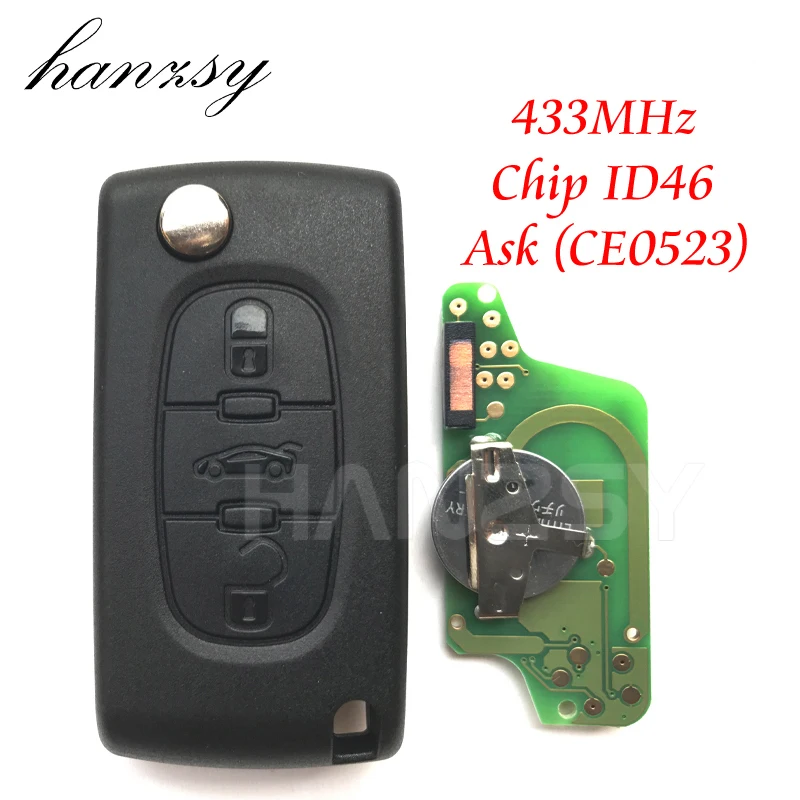 3 Button Remote Key for Peugeot 407 308 307 208 207 Partner Car Flip Folding key CE0523 433Mhz ID46 Chip VA2/HU83 Blade | Автомобили и