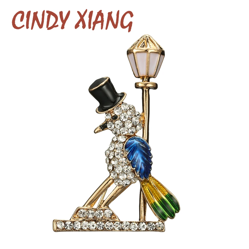 

CINDY XIANG Wear Top Hat Bird Brooch Street Light Pin Enamel Animal Brooch Cute Creative Deisgn Fashion Jewelry New 2020