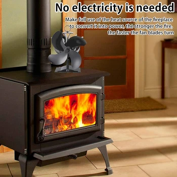

Black Fireplace 4 Blade Heat Powered Stove Fan Komin Log Wood Burner Eco Friendly Quiet Fan Home Efficient Heat Distribution