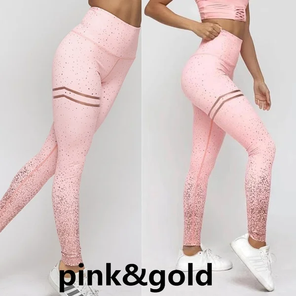 pink-gold Новинка, женские штаны для йоги, высокая талия, леггинсы для тренировок, пуш-ап, колготки для спортзала, для бега, фитнеса, спортивные штаны, модные леггинсы для девочек - Цвет: pink-gold