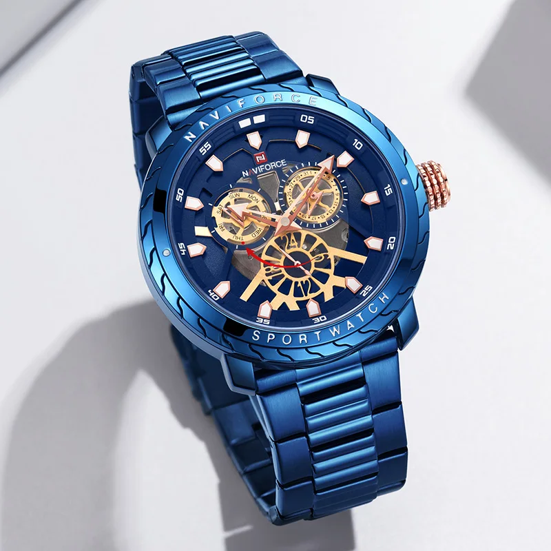 

NAVIFORCE Luxury Brand Mens Sport Watch Blue Full Steel Quartz Watches Men Date Waterproof Military Clock Man relogio masculino