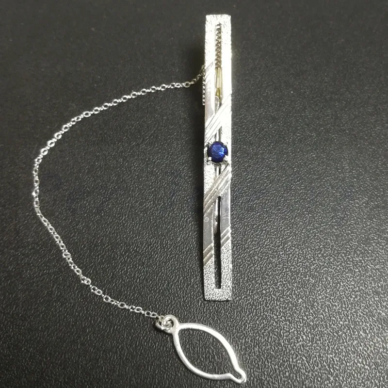 Natural real sapphire tie clip Free shipping 925 sterling silver Men