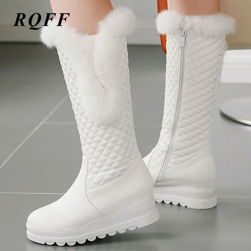 Pink Autumn Winter Women's Knee-High Snow Boots Plus Big Size Fashion Flat with Med Heels Shoes Woman Platform White Black Boot | Обувь