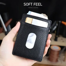 Ultra Thin Men Genuine Leather Card Holder Bag Mini Small Coin Purse Pouch Business Card Slot Pocket Credit Bank Cards Case