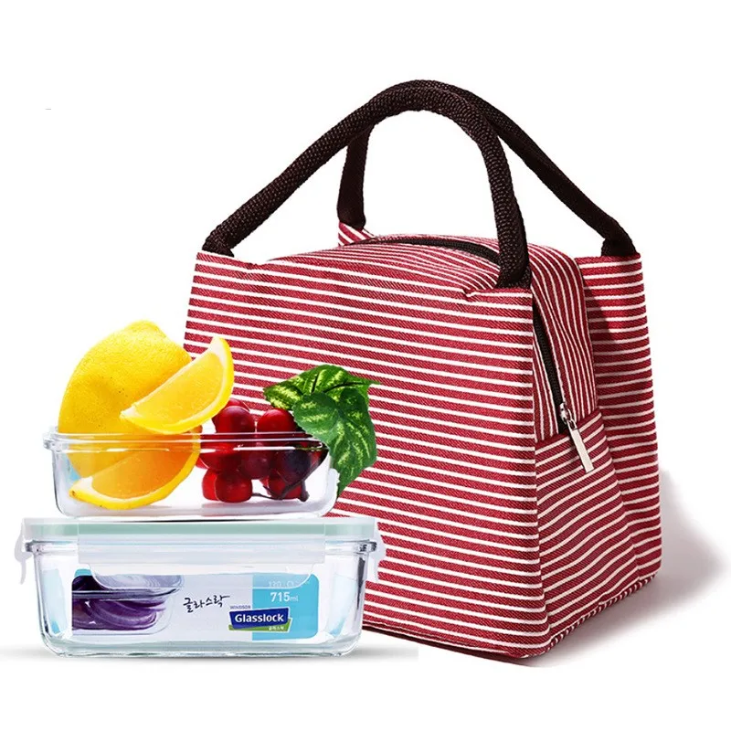 Теплоизоляционная сумка для обеда, водонепроницаемая переносная сумка Bento, полосатая сумка для холодного хранения столовых приборов, Корейская изоляционная сумка с мешком для риса