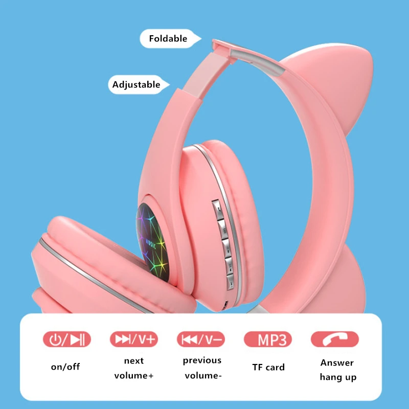 TOPLED Light Cat Ear Headphones Bluetooth 5 0 Adults Kids Wireless Headset For Mobile Phones PC Game Foldable With Mic Best gift