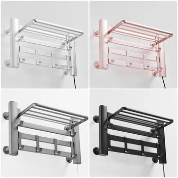 

Bathroom Heated Towel Rack Warmer Disinfect Towel Holder Rail Shelf Wall Mounted 4 Bars Electric Ladder Black Silver