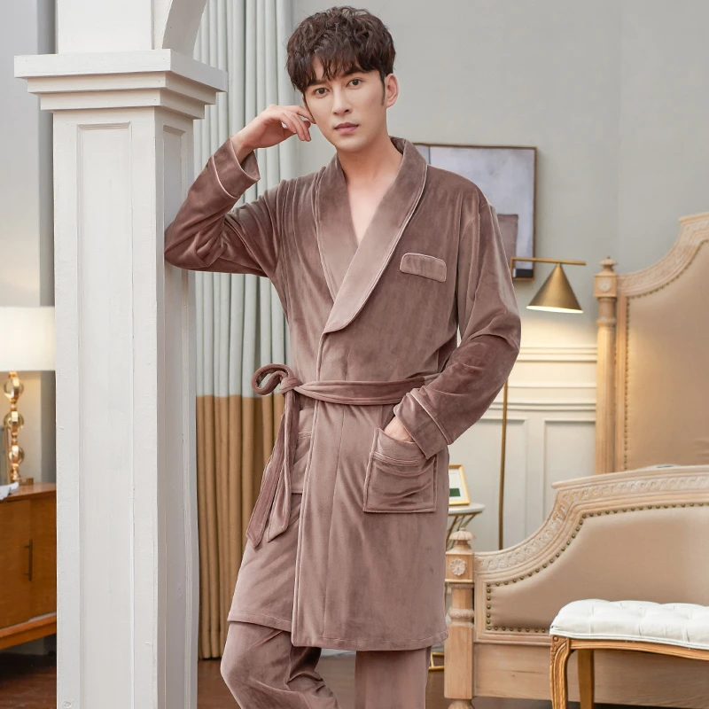 Men Pajamas Suit Coral Fleece Robes Set 